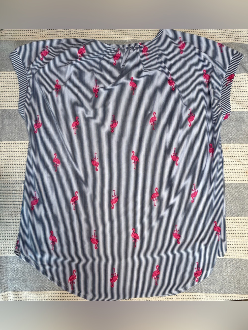 Tacera Striped Flamingo Print High-Low Top - Picture 6 of 6